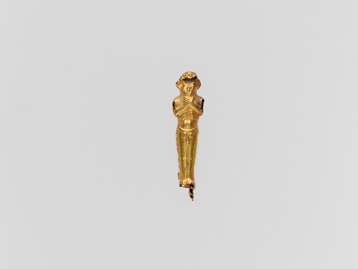 Gold pendant capsule in the form of a male figure, Gold, Cypriot 