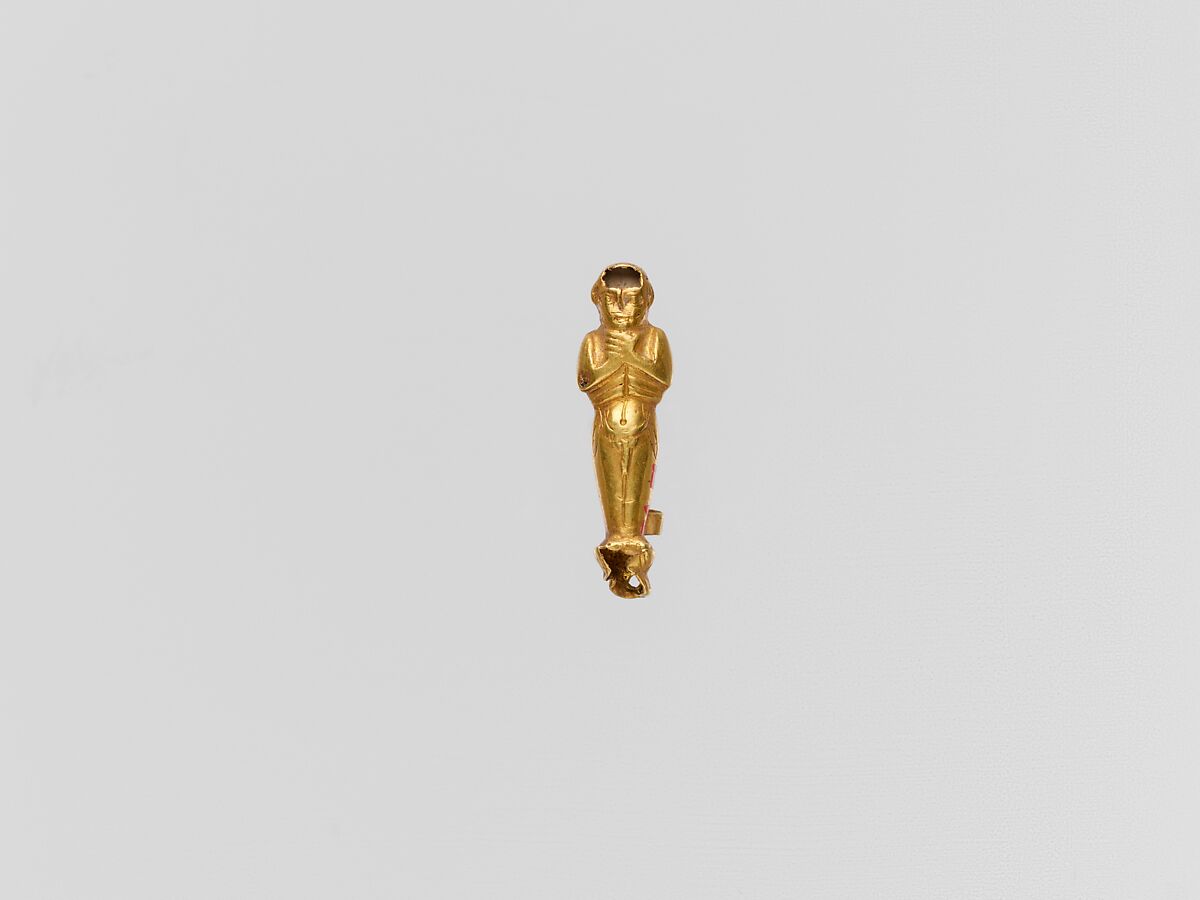 Gold pendant capsule in the form of a male figure, Gold, Cypriot 