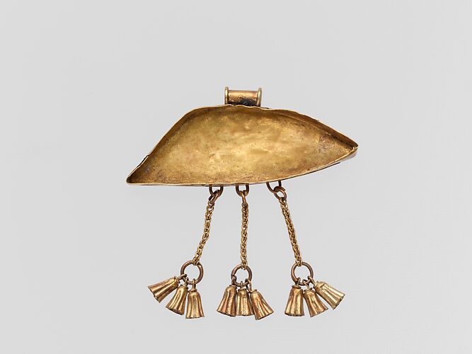 Gold eye-shaped pendant with three tassels