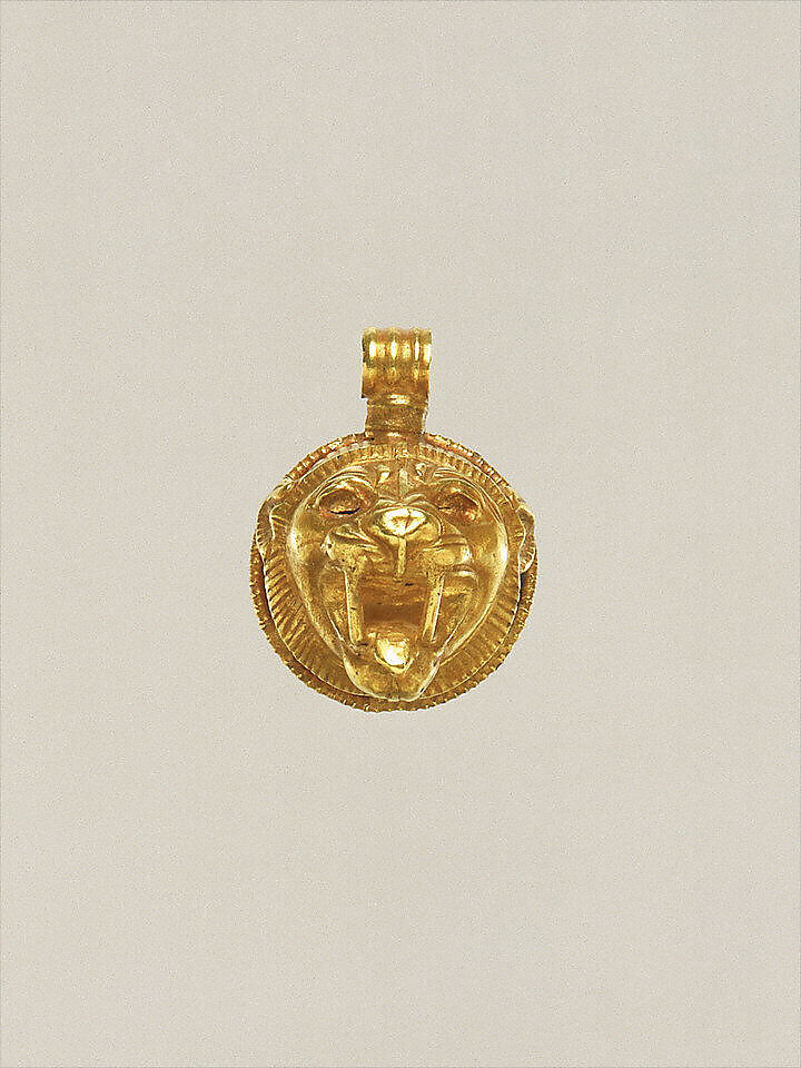 Gold lion-head pendant, Gold, Greek, Cypriot 