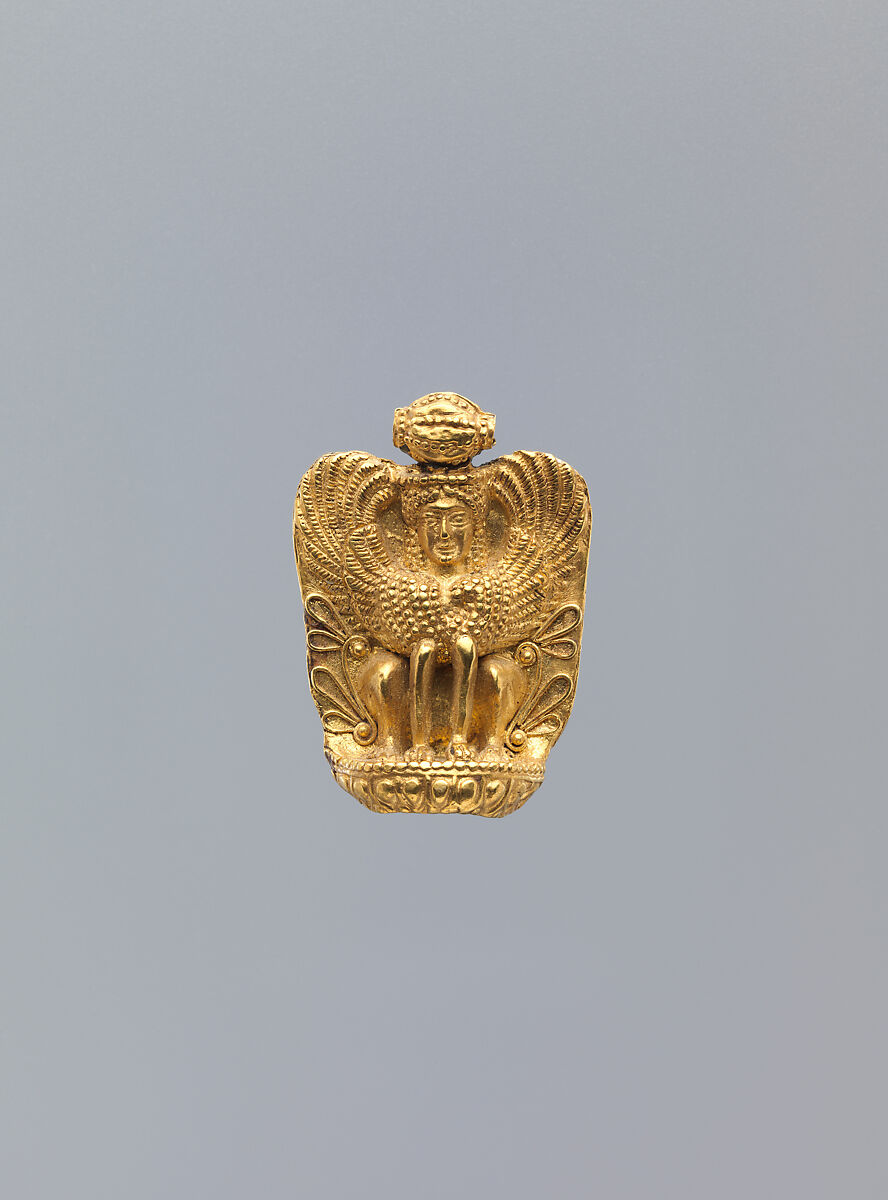 Gold pendant in the form of a sphinx, Gold, Greek, Cypriot 