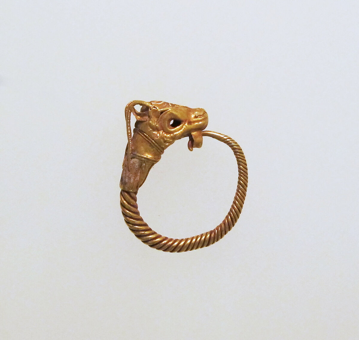 Gold earring with head of a goat, Gold, Greek 