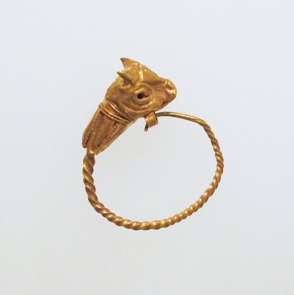 Gold earring with head of a bull, Gold, Greek 