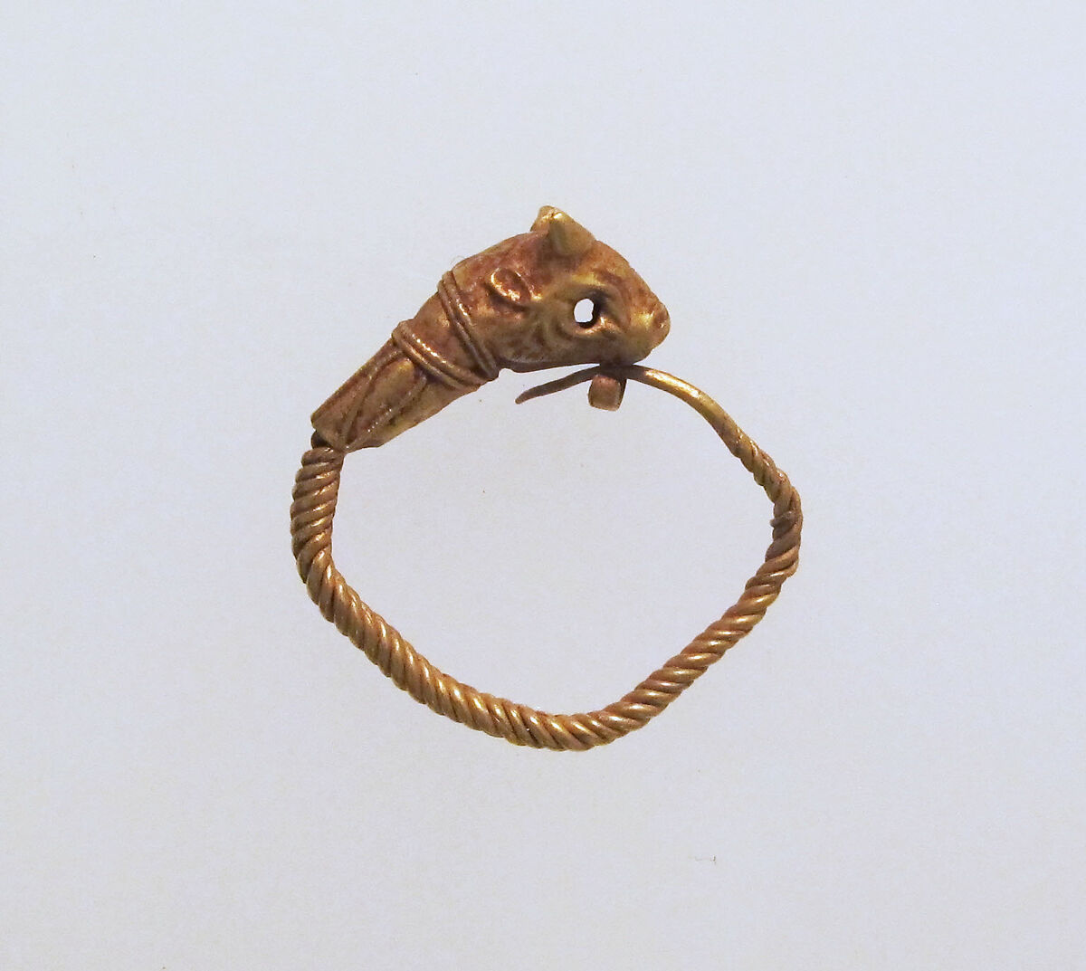 Gold earring with head of a bull, Gold, Greek 