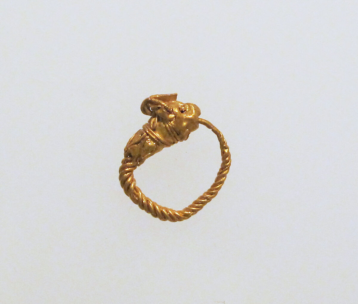 Gold earring with head of an animal, Gold, Greek 
