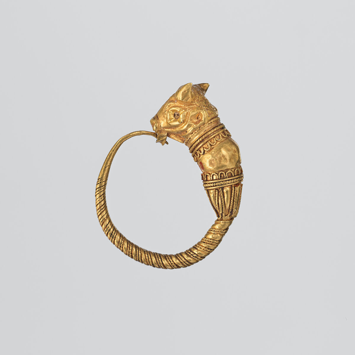 Gold earring with head of a bull, Gold, Cypriot