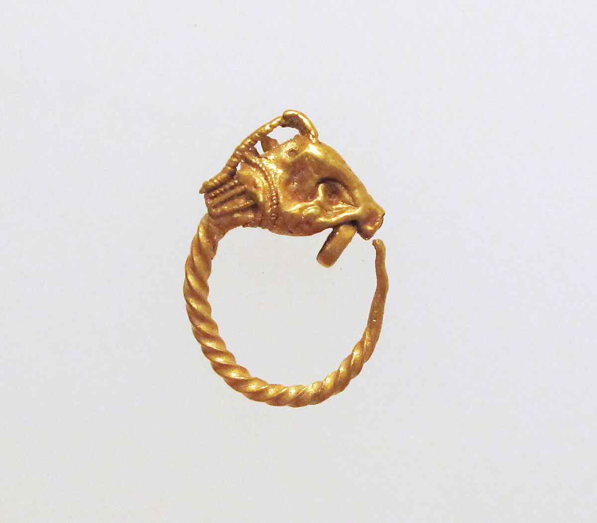 Gold earring with head of a goat, Gold, Greek 