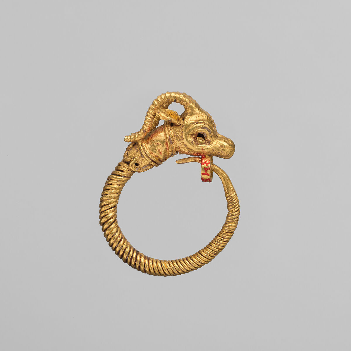 Gold earring with head of an antelope, Gold, Greek