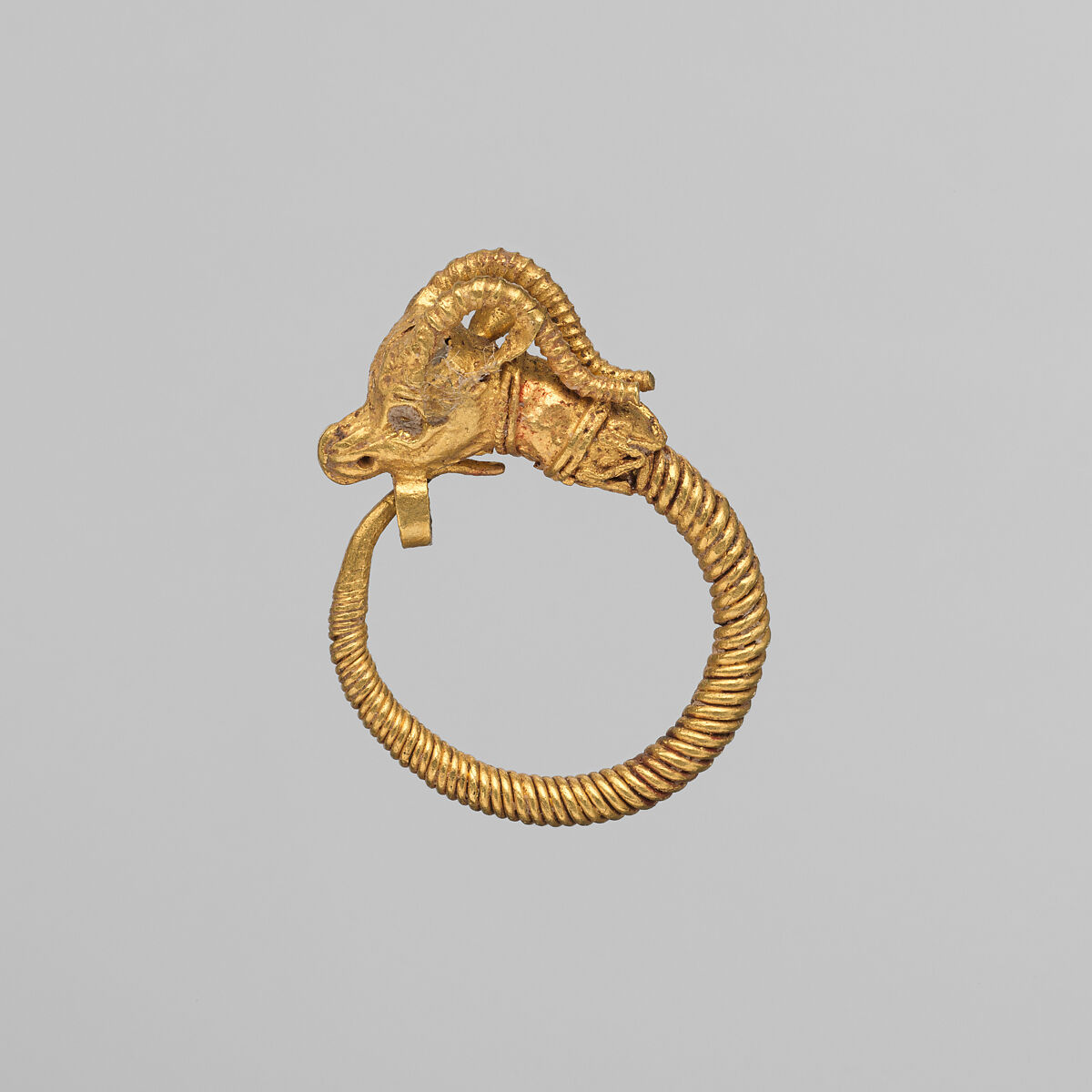 Gold earring with head of an antelope, Gold, Greek