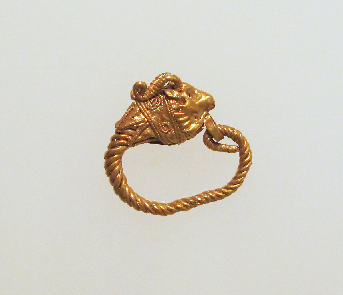 Gold earring with head of a goat, Gold, Greek 