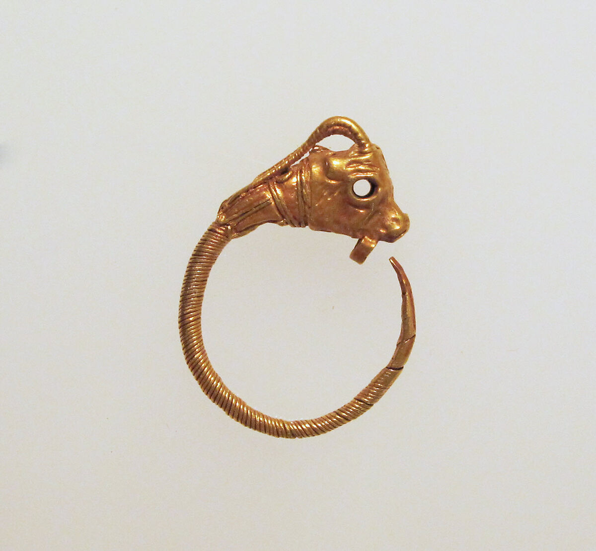 Gold earring with head of a goat, Gold, Greek 