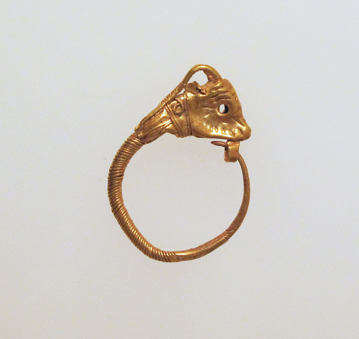 Gold earring with head of a goat, Gold, Greek 