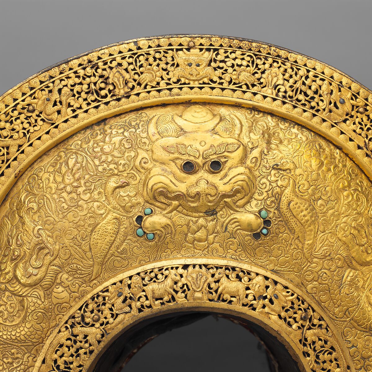 Saddle, Saddle Pad, Stirrups, Rein, Stirrup Straps, Bit and Bridle, Breaststrap, Tassel, and Crupper, Iron, gold, copper, turquoise, wood (fruitwood), leather (buckskin, doeskin), linen, silk, wool, hair (yak), Tibetan