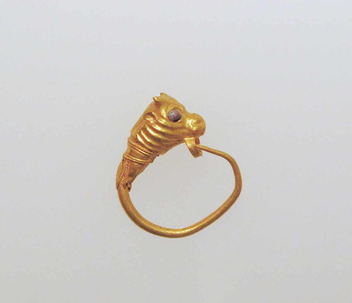 Gold earring with head of a bull, Gold, Greek 