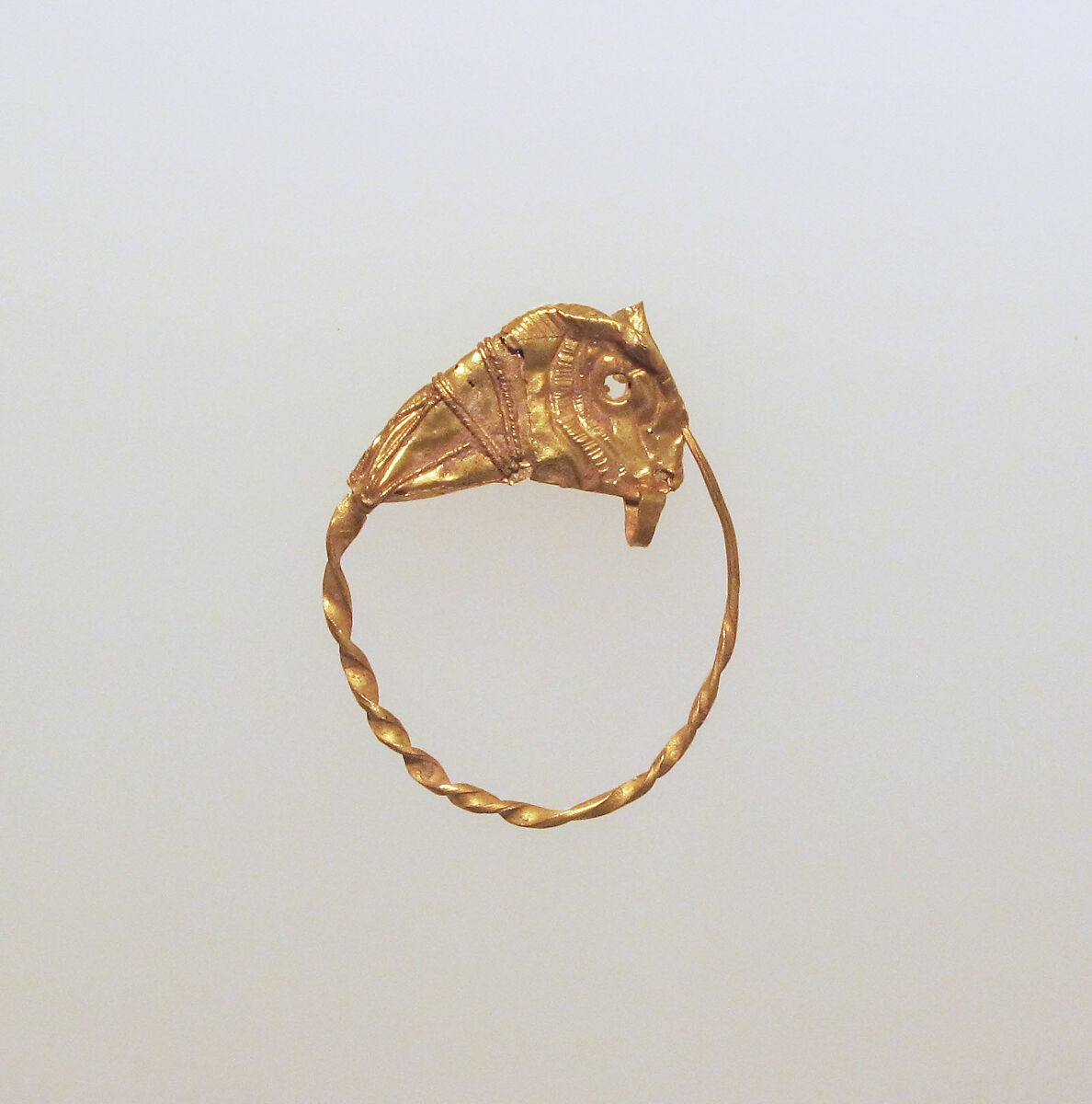 Gold earring with head of a bull, Gold, Greek 