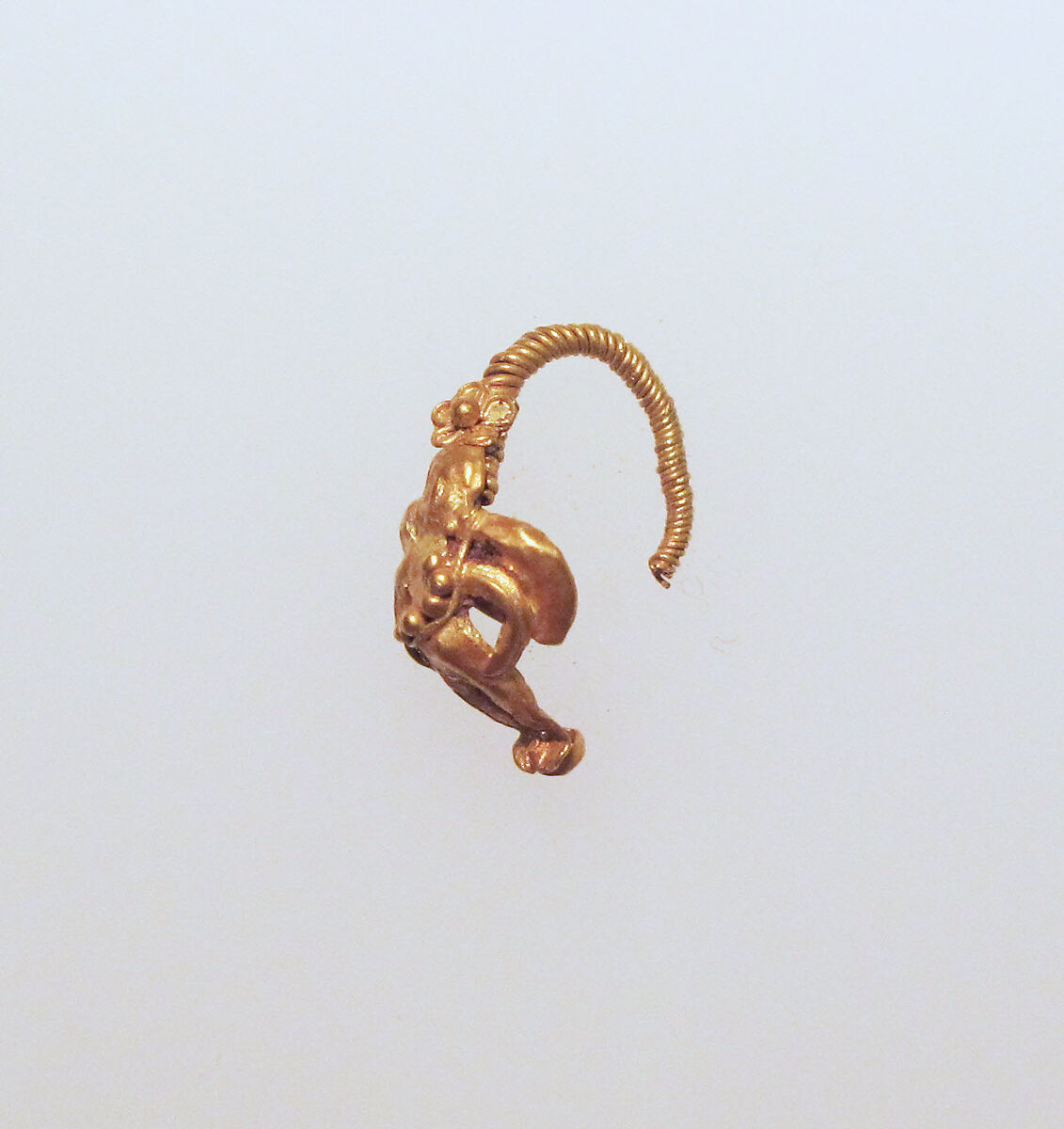Gold earring with winged figure, Gold, Greek 