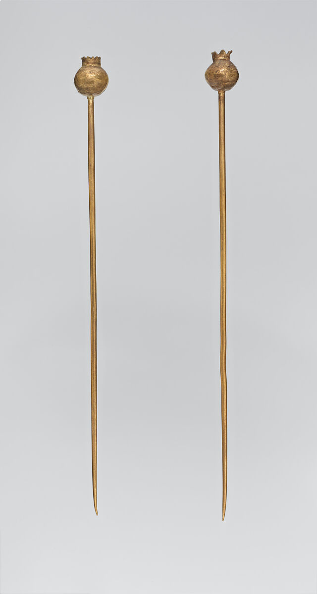 Gold pin with pomegranate head, Gold, silver, Greek