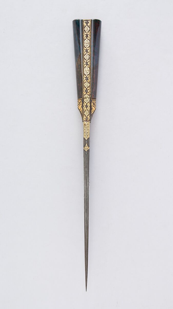 Dagger (Kard) with Sheath, Steel, agate, gold, wood, velvet, copper, Persian, Qajar