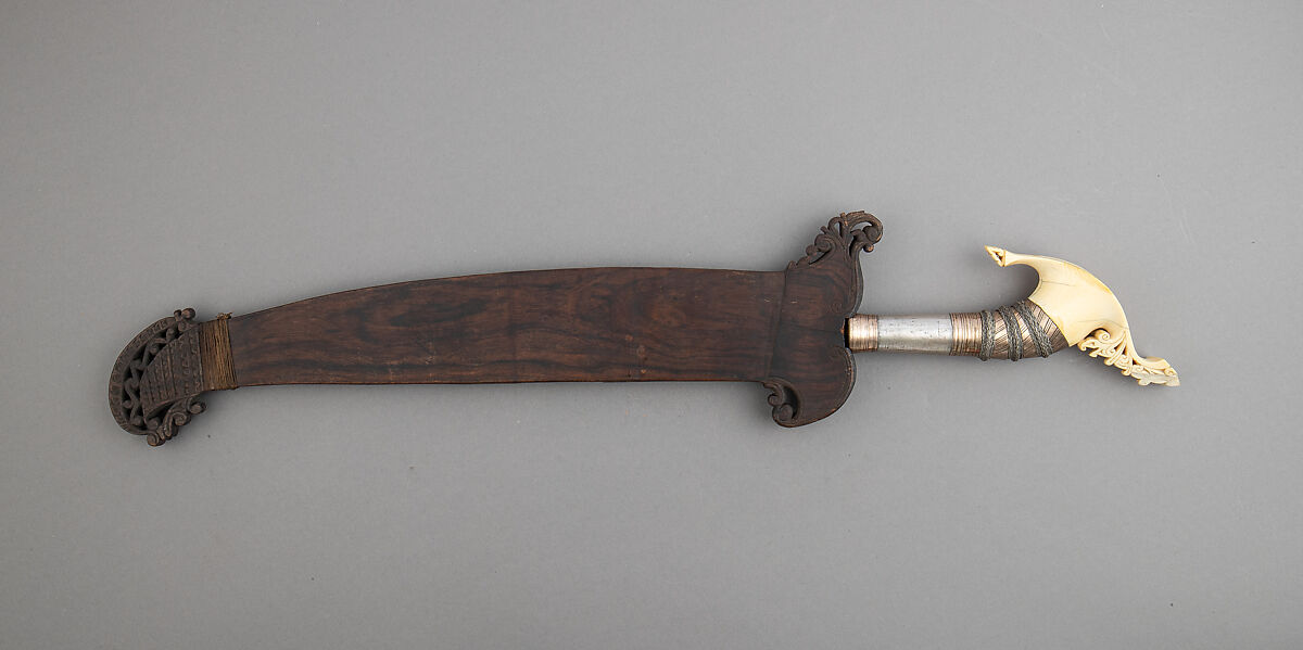 Knife (Barong) with Sheath, Steel, wood, ivory, silver, copper, gold, Philippine, Jolo Island or Zamboanga Peninsula