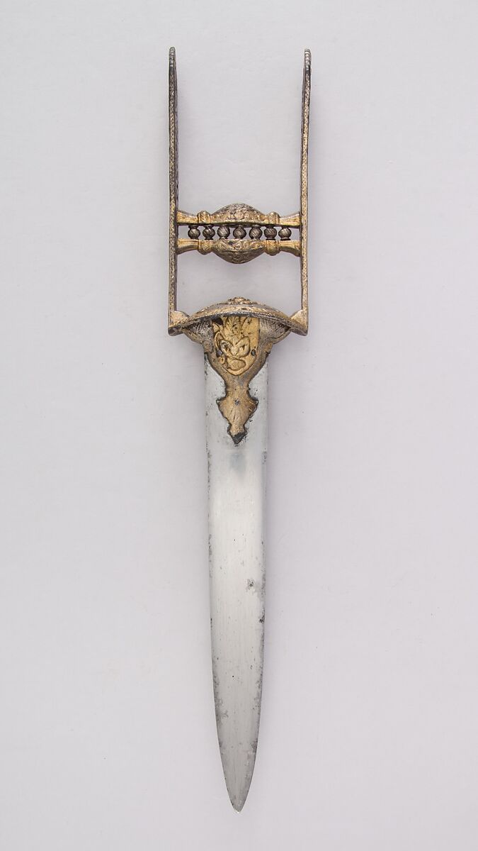 Dagger (Katar), Steel, silver, South Indian; blade, European