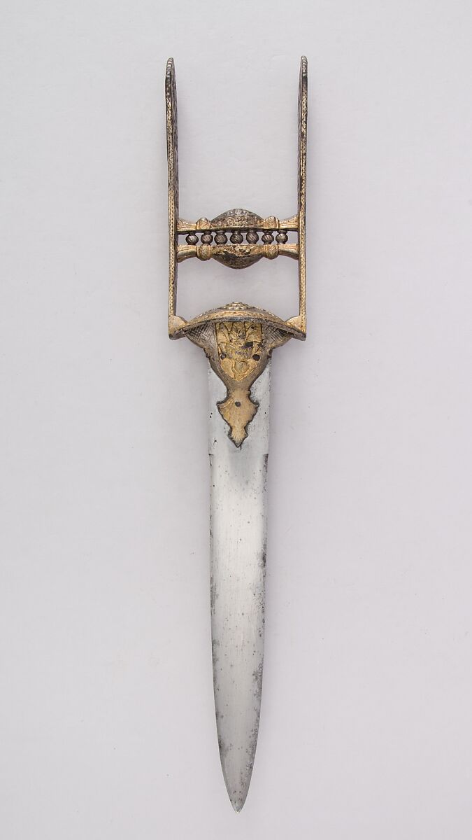 Dagger (Katar), Steel, silver, South Indian; blade, European