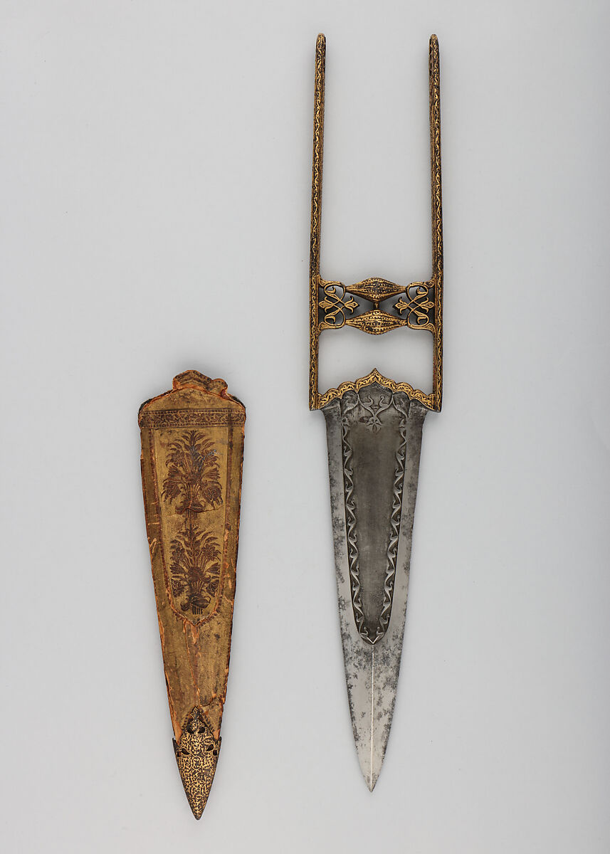 Dagger (Katar) and Sheath, Steel, leather, gold, Indian, Mughal
