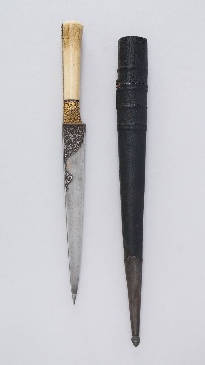Dagger (Kard) with Sheath, Steel, ivory, gold, wood, leather, iron, Persian, Qajar