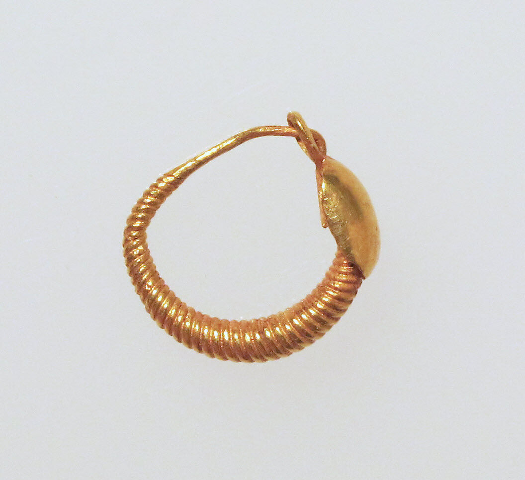 Earring with plain loop and disc, Gold 