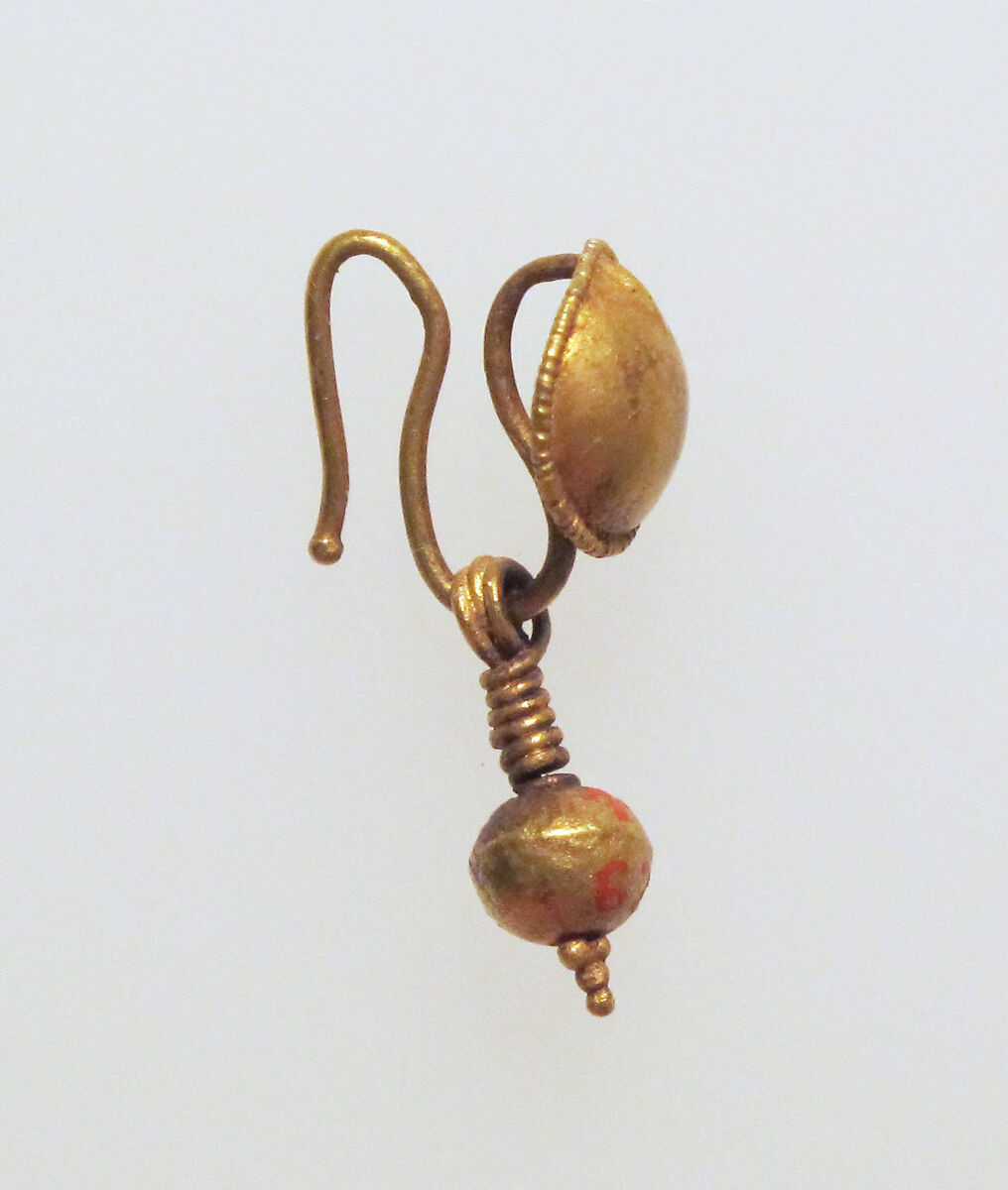 Gold earring with disc and pendant, Gold, Roman 