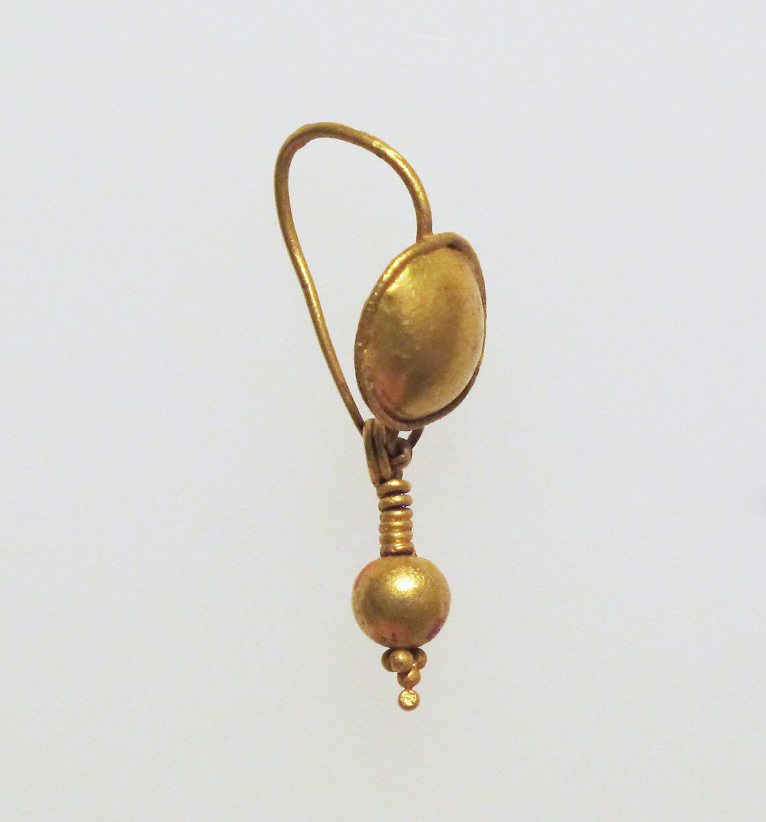 Gold earring with disc and pendant, Gold, Roman 