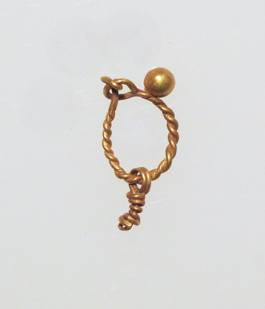 Gold earring with ball stud and pendant (missing), Gold, Roman 