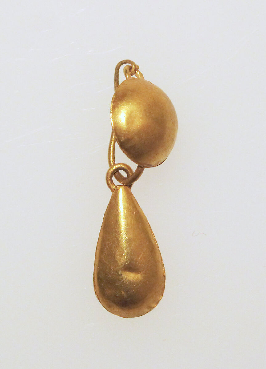 Earring with pendant and disc, Gold 