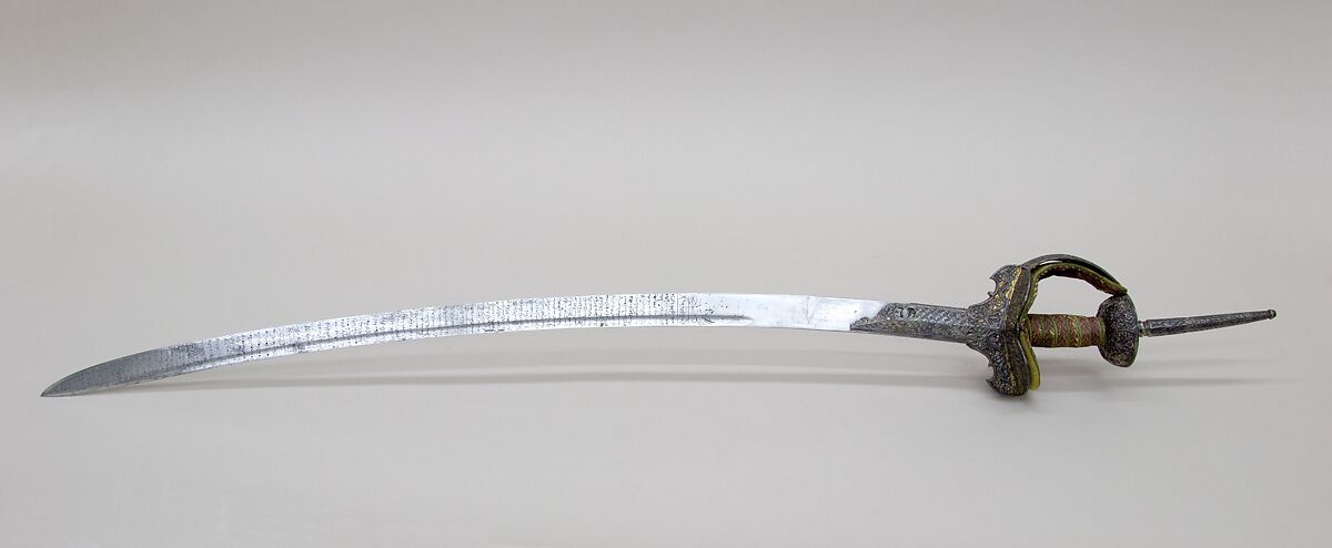 Sword (Firangi), Steel, iron, silver, gold, textile, hilt, Indian; blade, European 