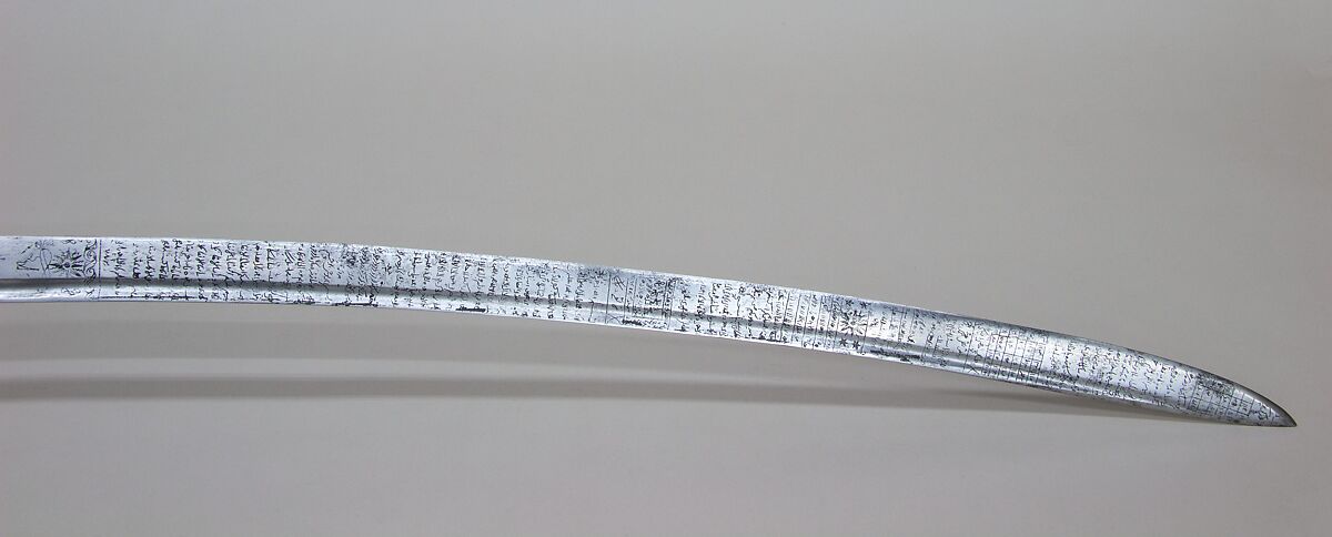 Sword (Firangi), Steel, iron, silver, gold, textile, hilt, Indian (Deccan); blade, East European