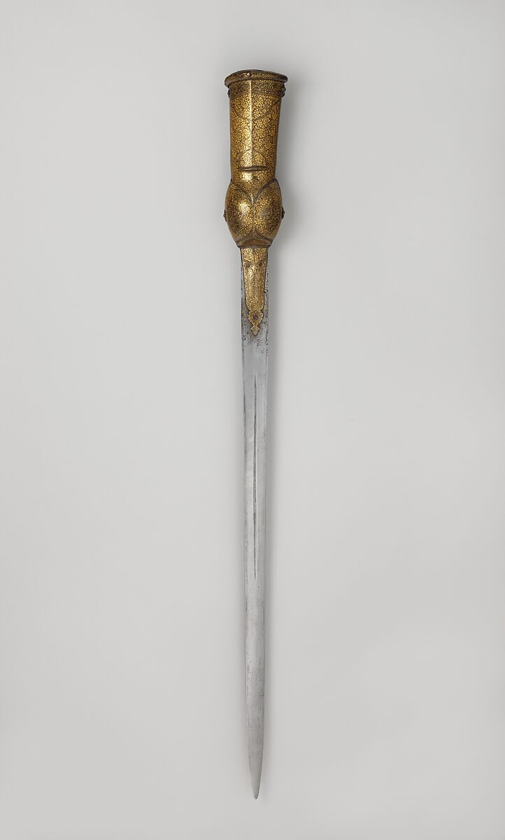Gauntlet Sword (Pata), Steel, gold, textile, hilt, Indian; blade, European 