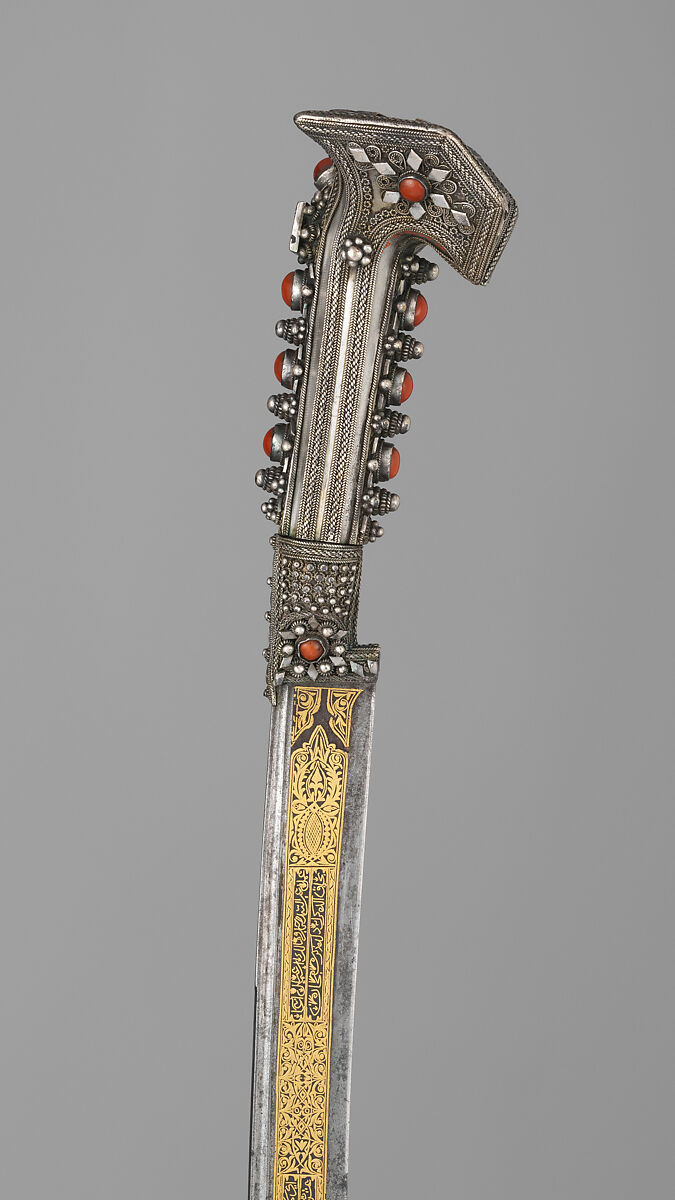 Yatagan with Scabbard, Steel, silver, gold, coral, Anatolian or Balkan 