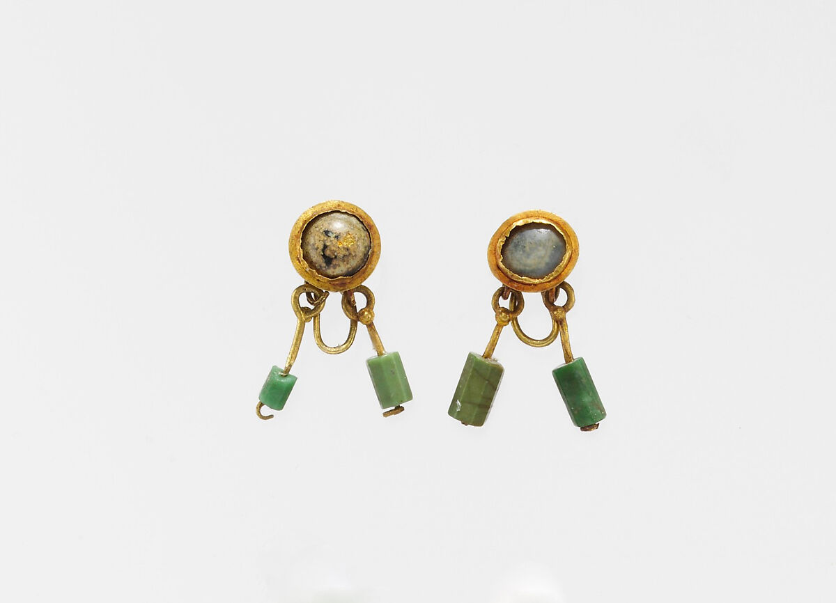 Earrings, Gold, Chalcedony, Glass, Roman