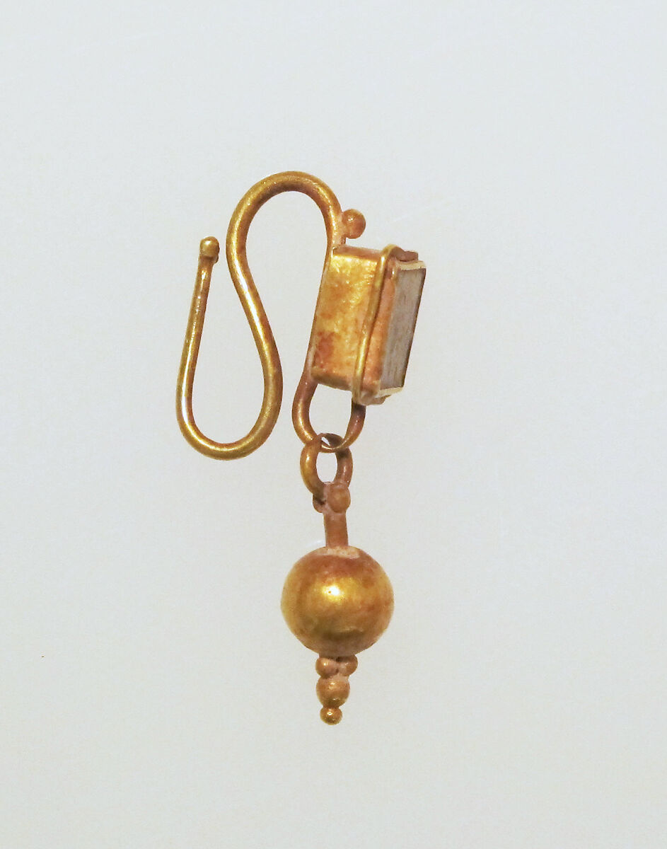 Earring-hook type with ball pendant and paste setting, Gold, glass paste 