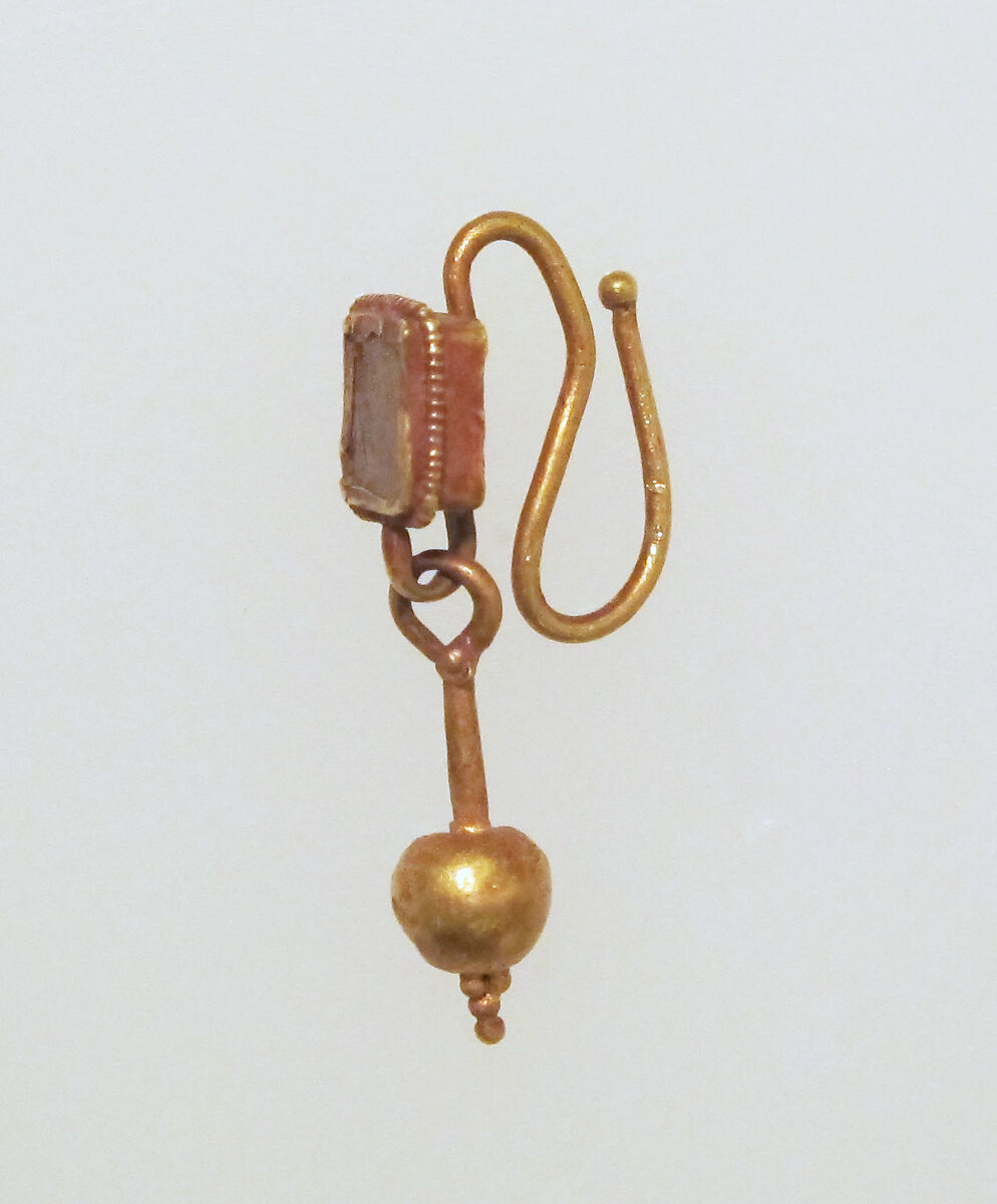 Earring-hook type with ball pendant and paste setting, Gold, glass paste 