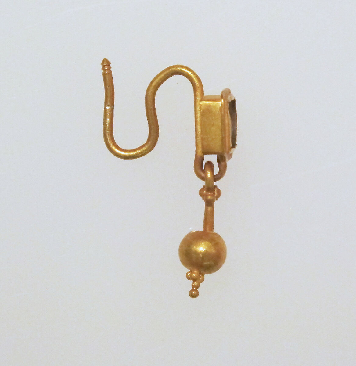 Earring-hook type with ball pendant and paste setting, Gold, glass paste 