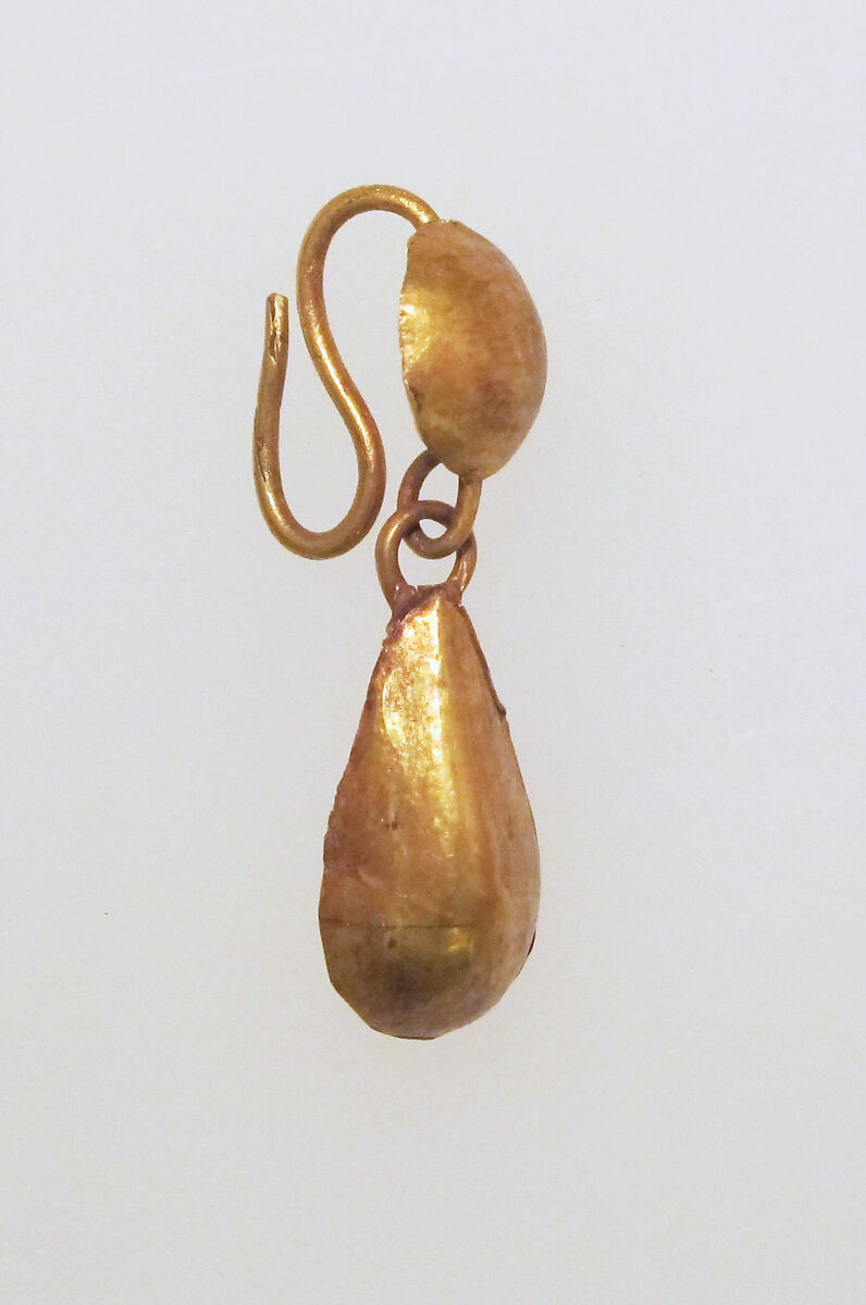 Earring-hook type with pendant and disc, Gold 