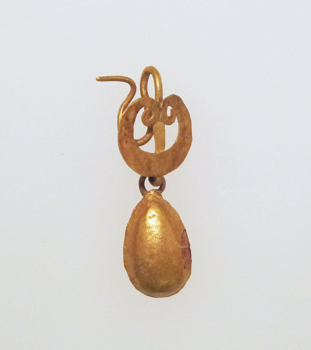 Earring-hook type with pendant and disc, Gold 