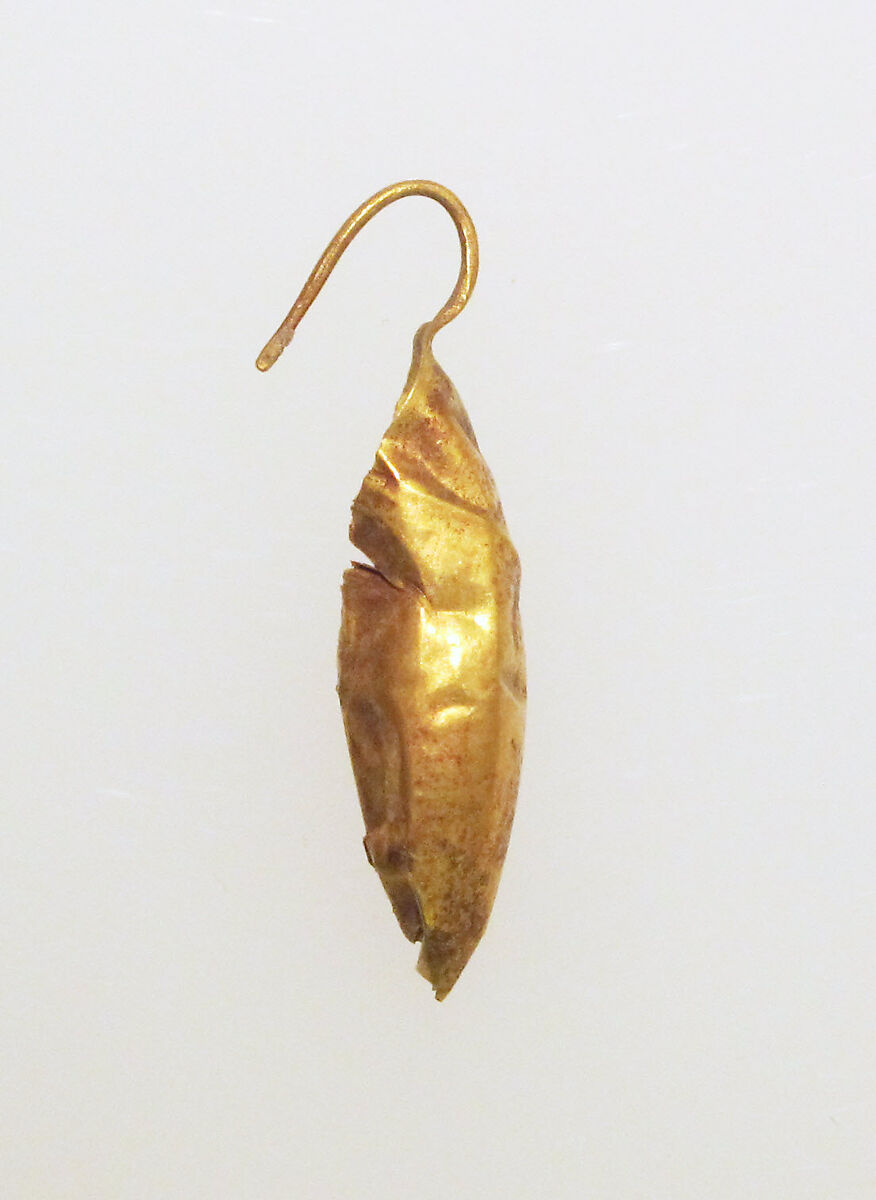 Earring-hook type with leaf form, Gold 