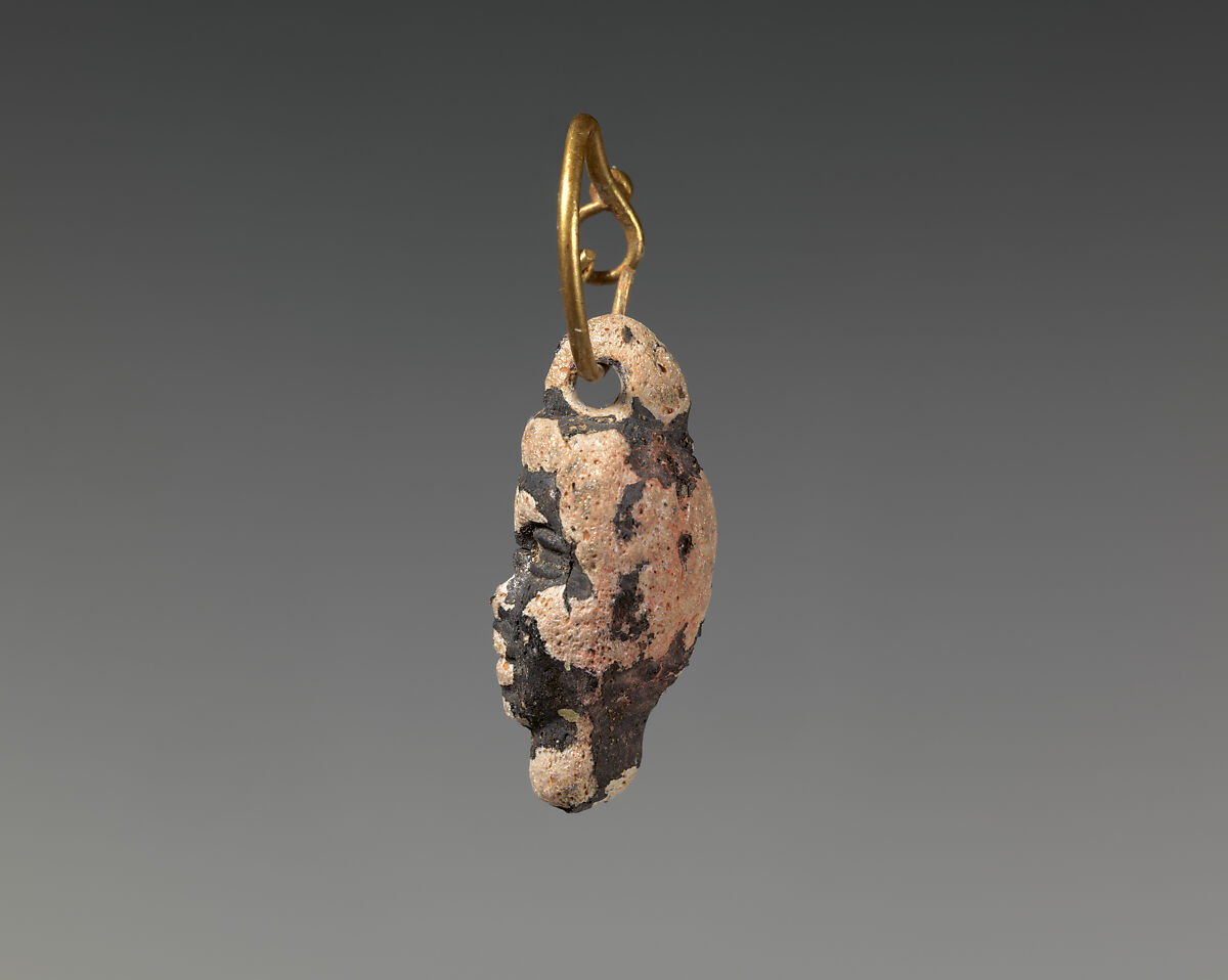 Gold hoop with glass pendant in the form of a youthful head, Gold, glass, Greek, Eastern Mediterranean