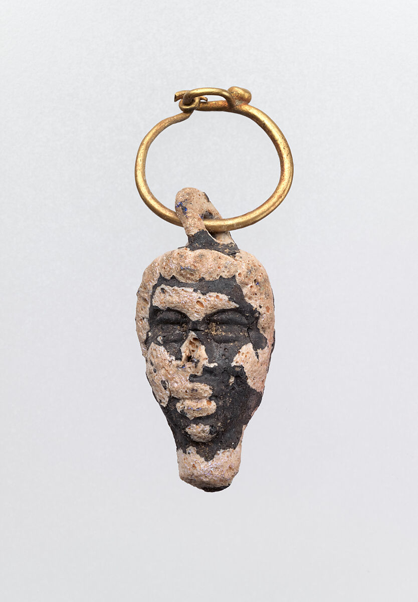 Gold hoop with glass pendant in the form of a youthful head, Gold, glass, Greek, Eastern Mediterranean 