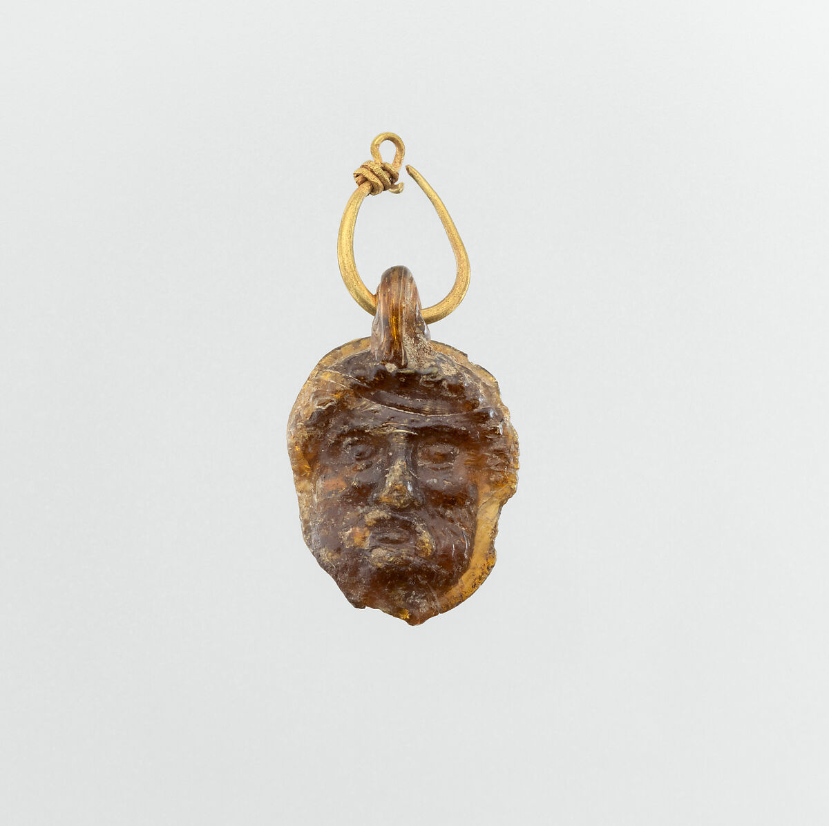 Glass double-headed pendant with gold hoop, Gold, glass, Punic, Western Mediterranean