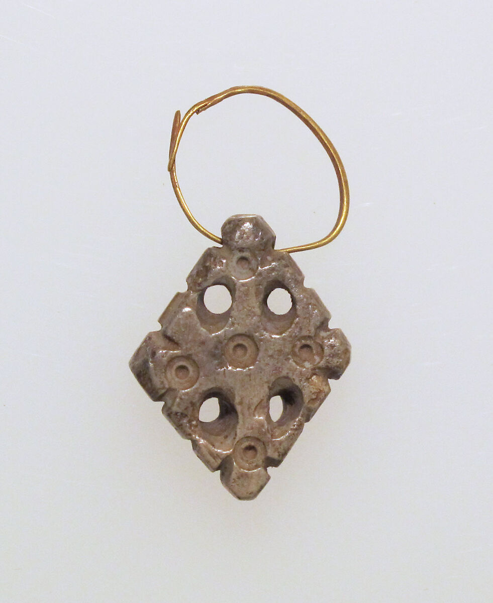 Earring with stone cross, Gold, stone 
