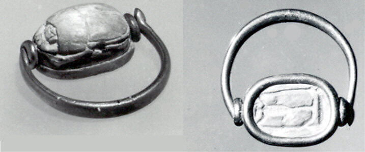 Gold ring with glass scarab, Gold, glass paste, Egyptian or Phoenician