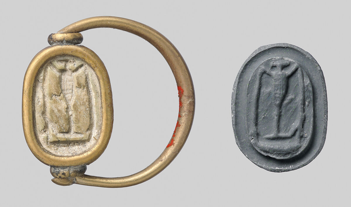 Gold ring with glass scarab, Gold, glass paste, Cypriot 