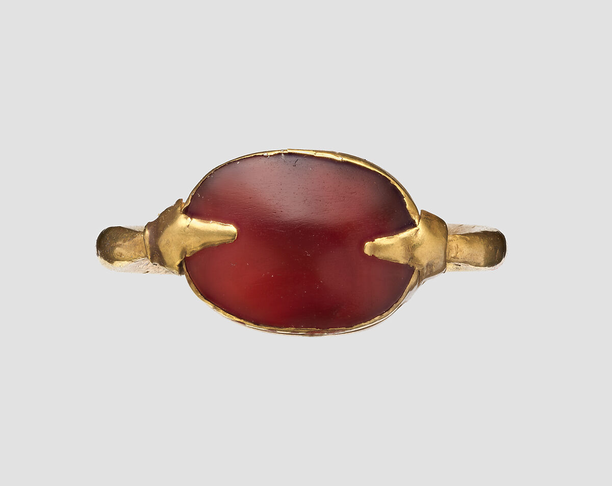 Gold and carnelian scaraboid ring, Gold, carnelian, Greek, Cypriot